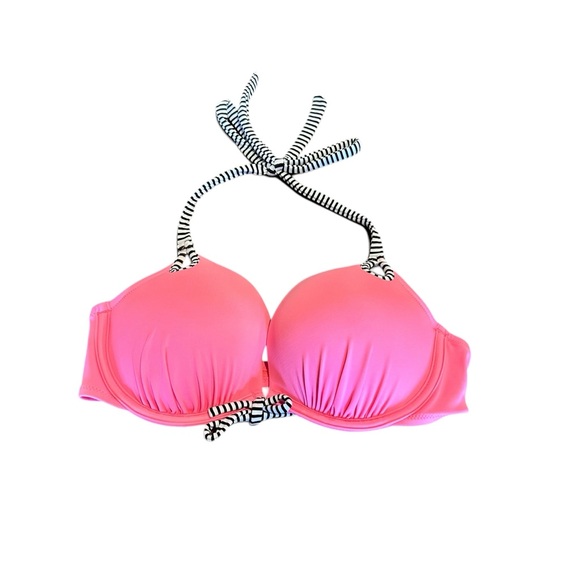 Victoria's Secret Other - Victoria’s Secret Neon Pink Bikini Bra Striped Strap Size 34C